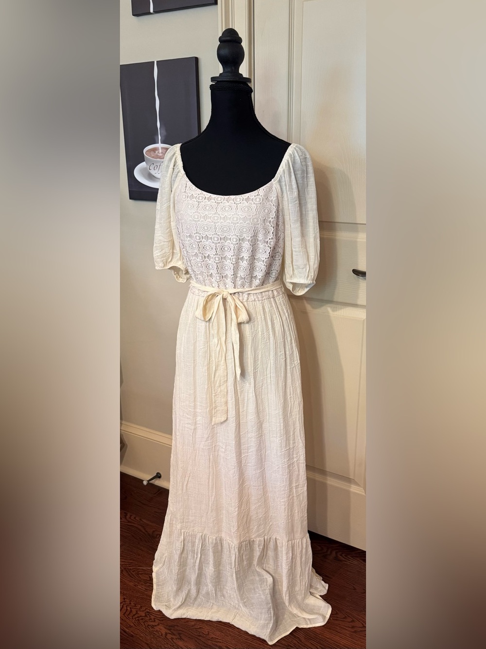 Luxology Cream Lace Bodice Maxi Dress with Tie Waist